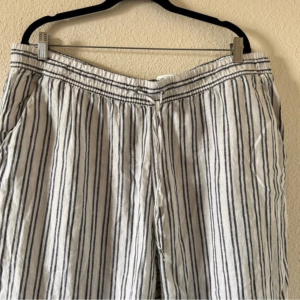 H&M 100% Linen Stripe Drawstring waist Pants Women size 18 NWT